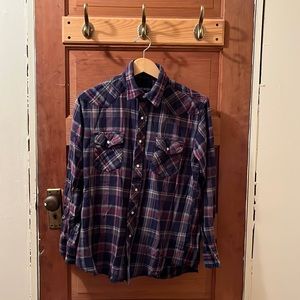 Vintage Wrangler snap button western flannel